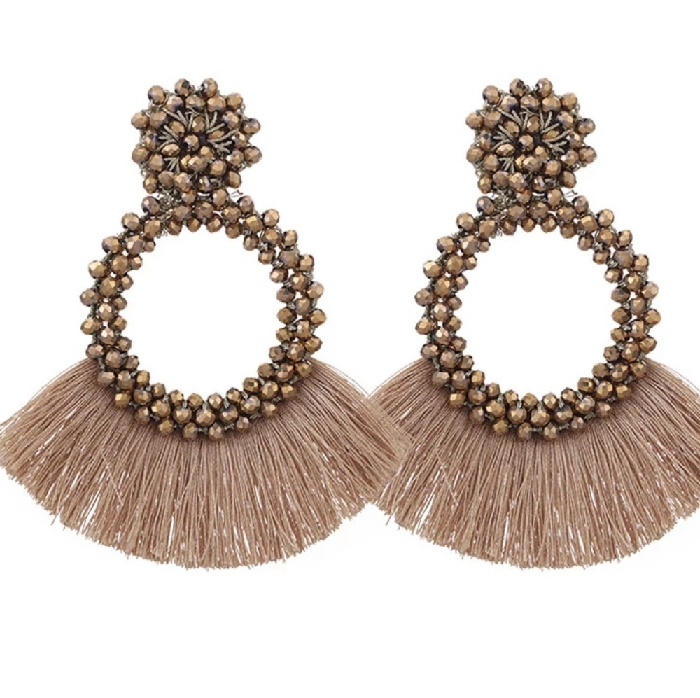 Crystal Beaded Tassel Earrings
